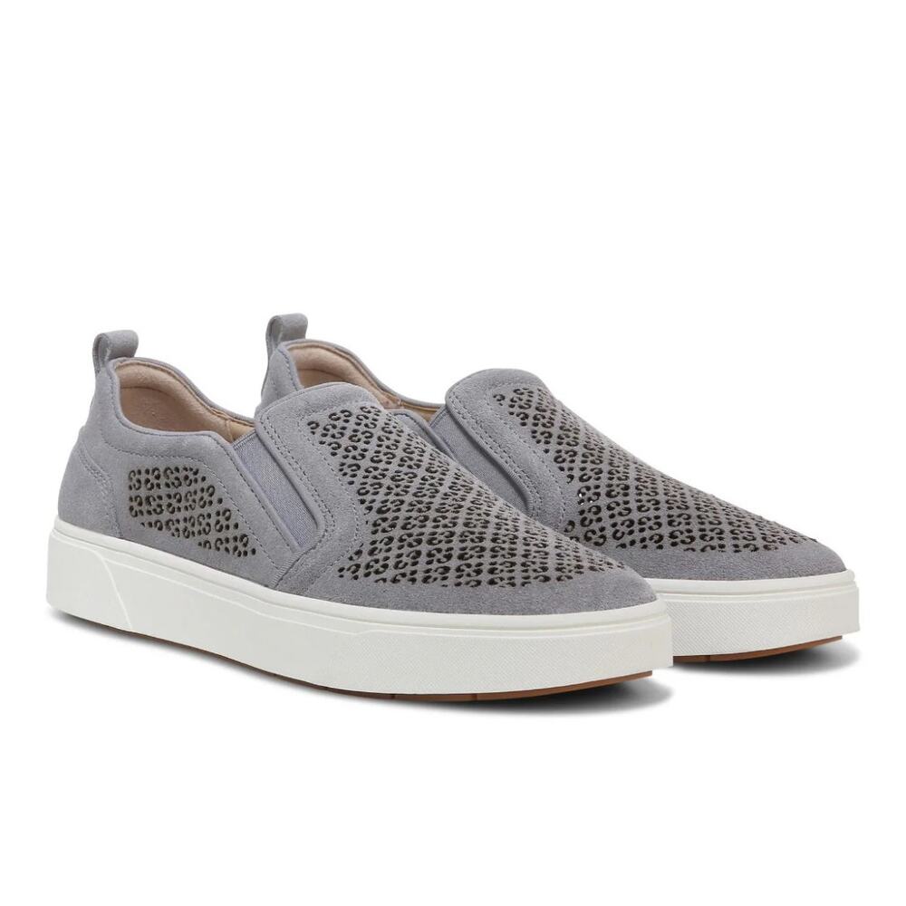 Vionic 'Kimmie' Women's 7.5 Perforated Slip On Sneaker Gray Suede Comfort Shoe